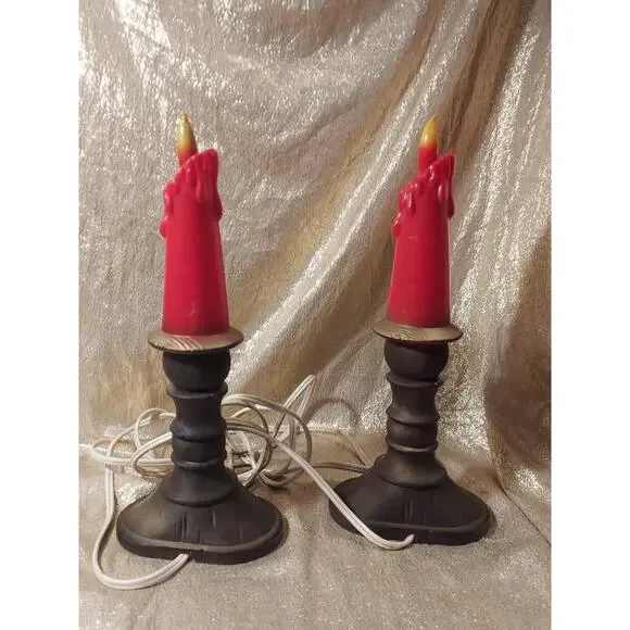 Vintage Pair 1960's Blow Mold Plastic Christmas Candle Holder Flame Bulb READ - Picture 7 of 16